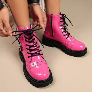 Round Toe Lace Up Boots