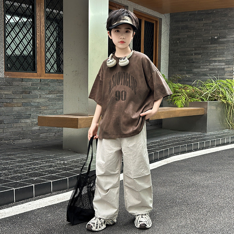 Children's Boys Short Sleeve Set Long Pants Two-Piece Suit eprolo