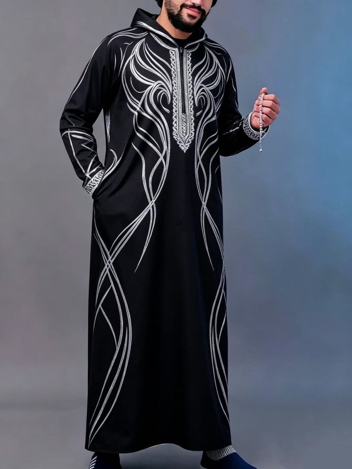 Summer traditional long robe hooded loose daily digital printed long robe eprolo