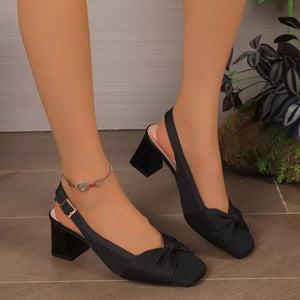 Ribbed Slingback Pumps with Bow Detail
