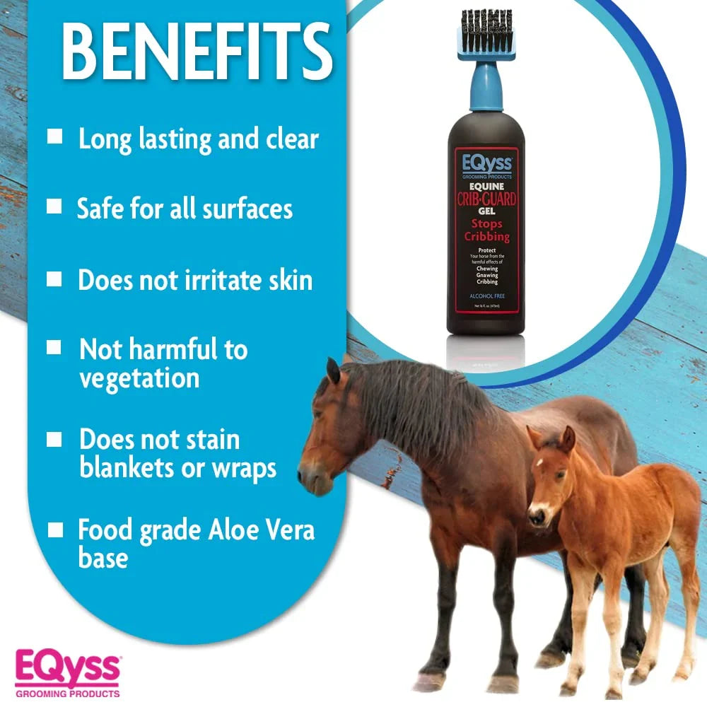 EQyss Crib-Guard Anti-Chewing Gel w/ Brush 16 oz. Aloe-Based Anti-Chew Horses Paw and Tail Supply
