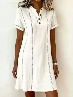 Full Size Button Detail Short Sleeve Shift Dress Plus Size
