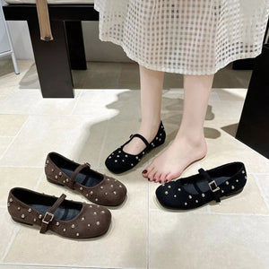 Studded Square Toe Slip-Ons