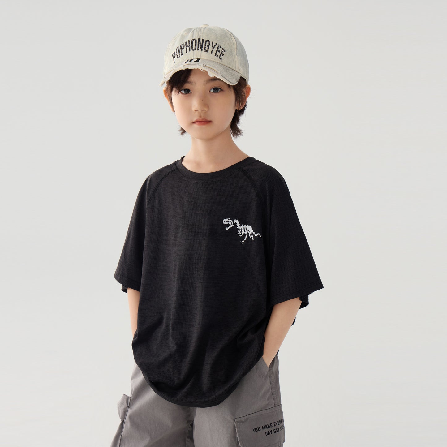 Cool Breathable Quick-Dry T-Shirt for Boys, Night Light Dinosaur Print eprolo