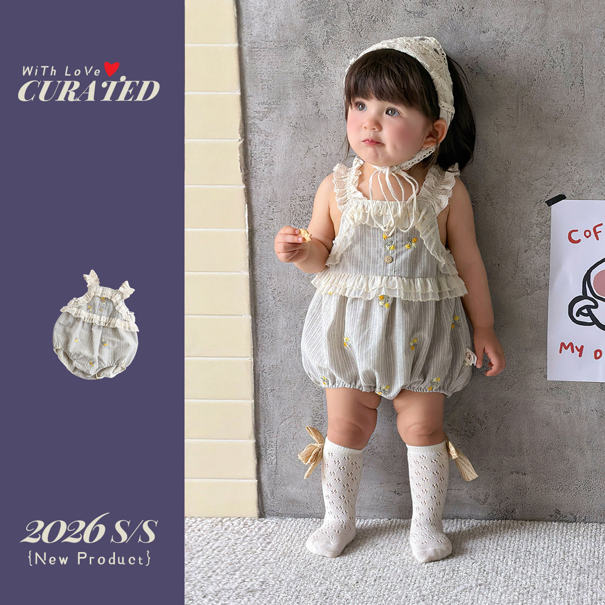 Lightweight Romper Sweet Lace Trim Infant Crawling Suit Toddler Strap One-Piece eprolo