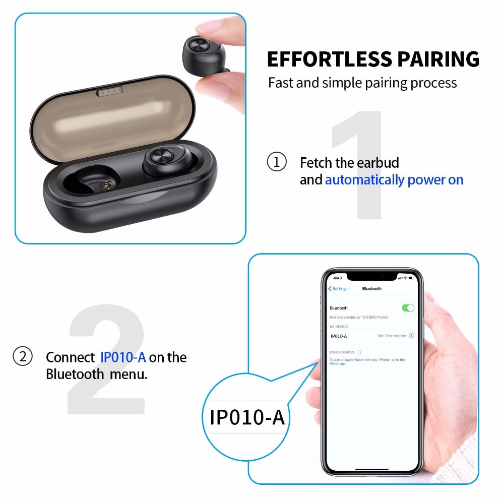 Anomoibuds Capsule TWS Wireless Earbuds V5.0 Bluetooth Earphone Headset Deep Bass Sport Earphone eprolo