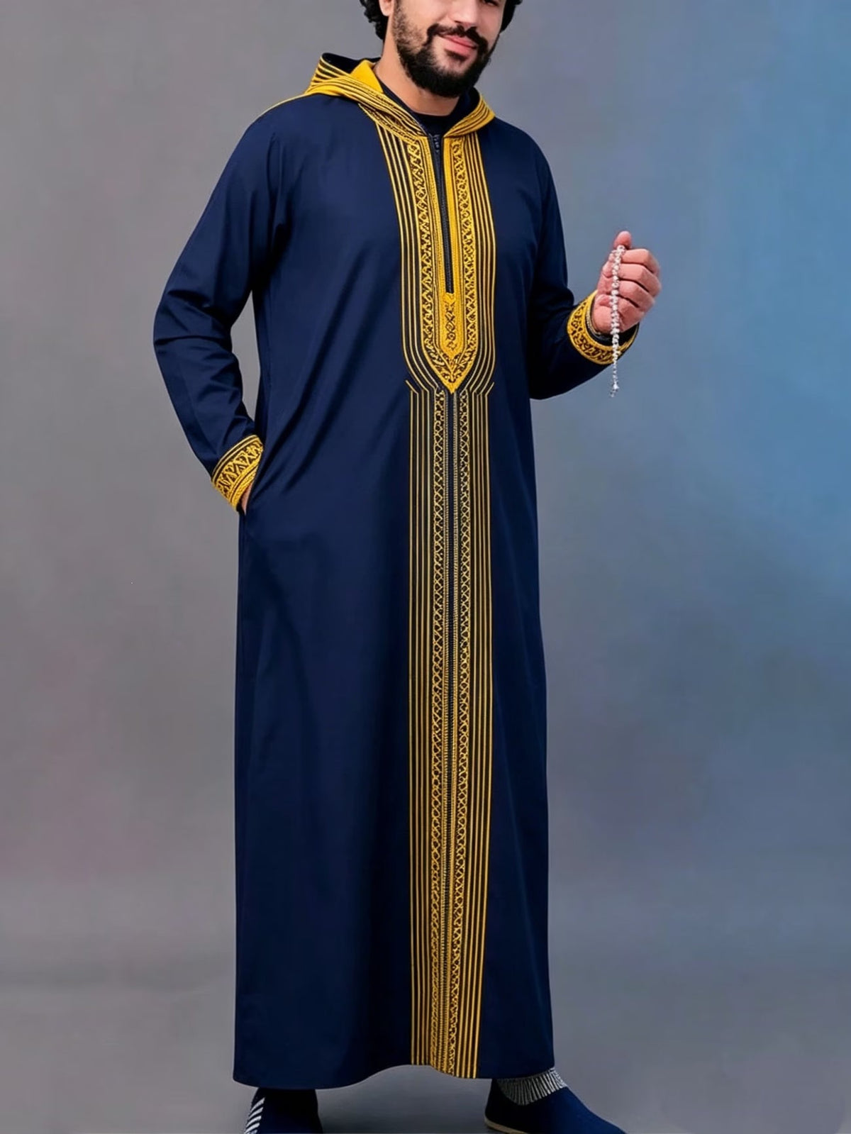 Summer traditional long robe hooded loose daily digital printed long robe eprolo