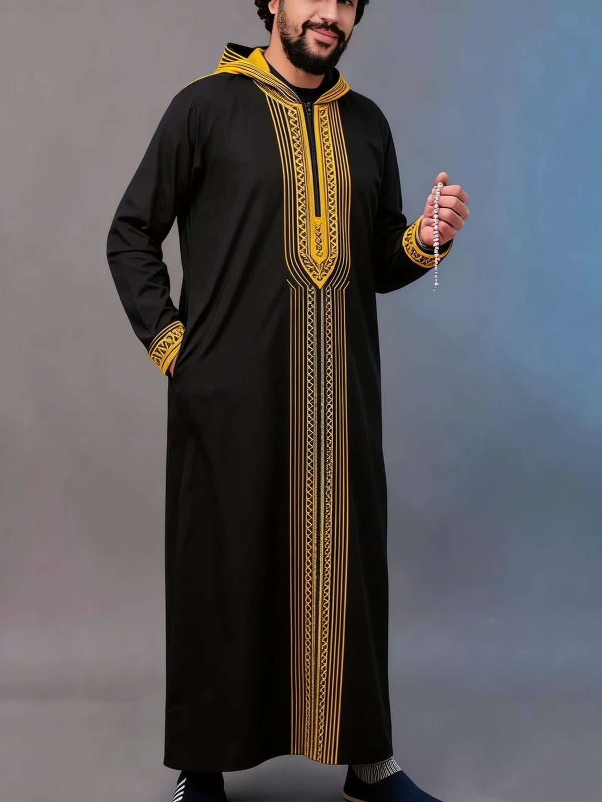 Summer traditional long robe hooded loose daily digital printed long robe eprolo