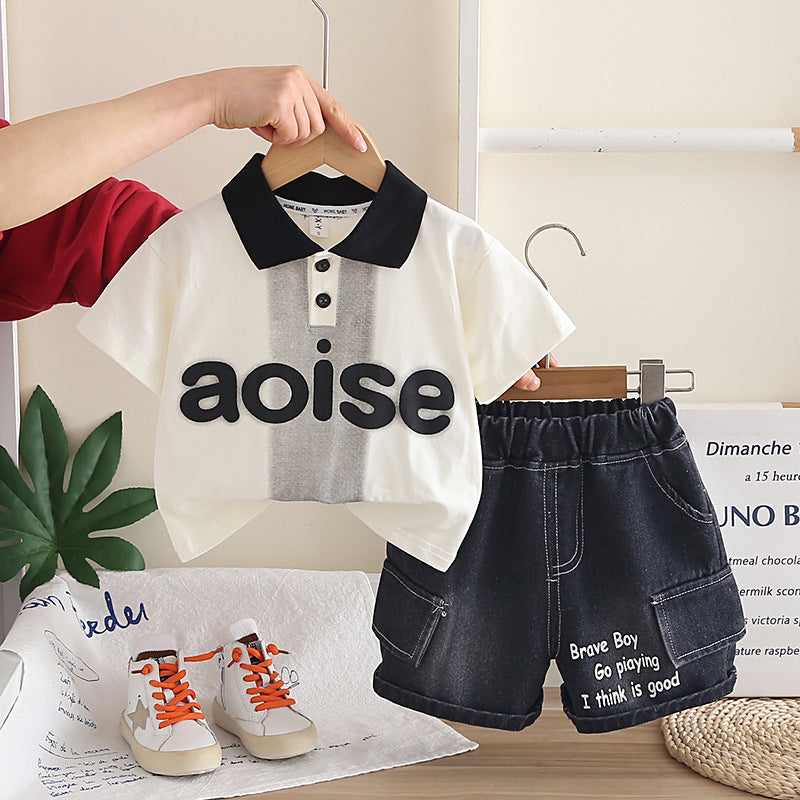 Children's summer letter short sleeved polo shirt two-piece set eprolo