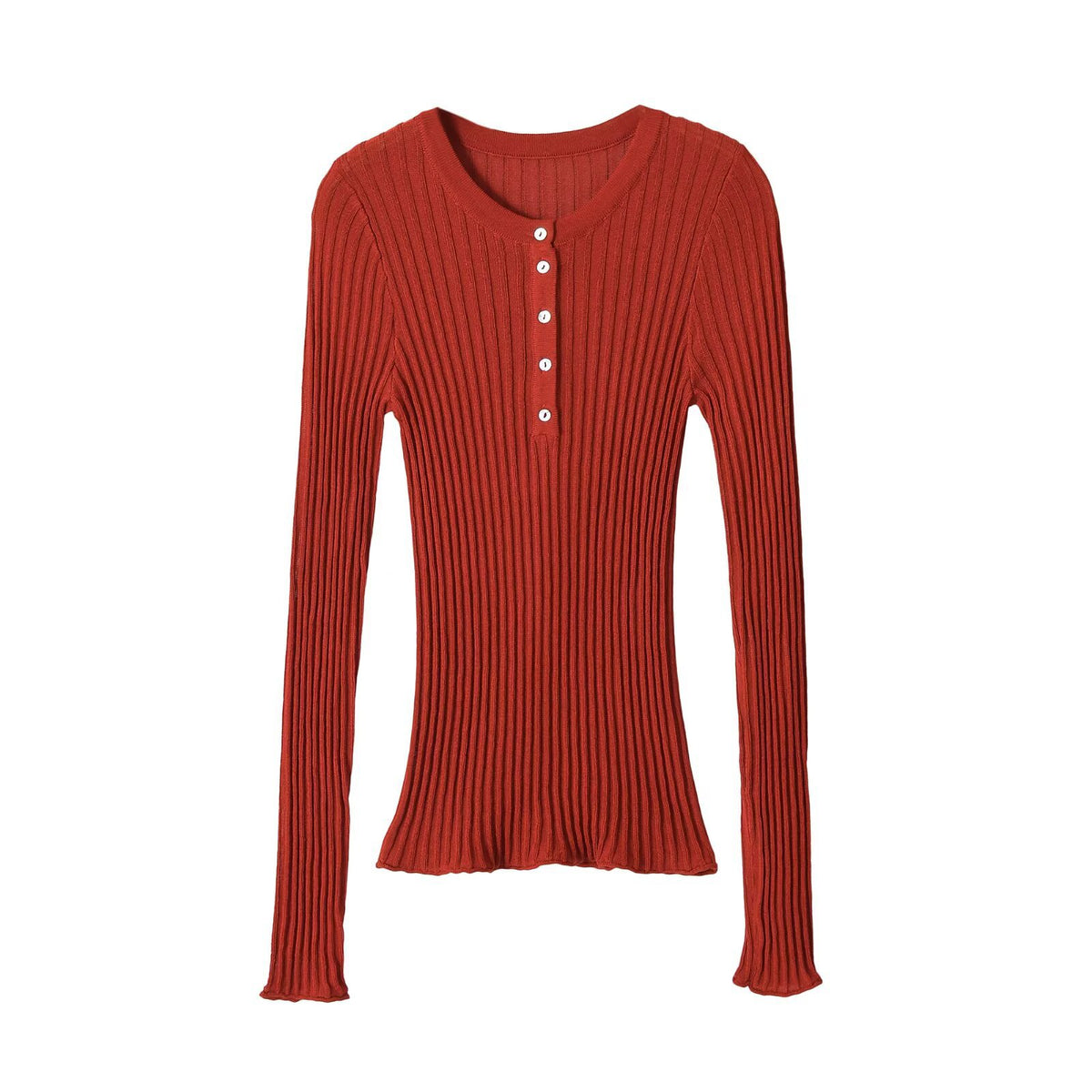 Slim button decoration long sleeved round neck knitted sweater for women eprolo