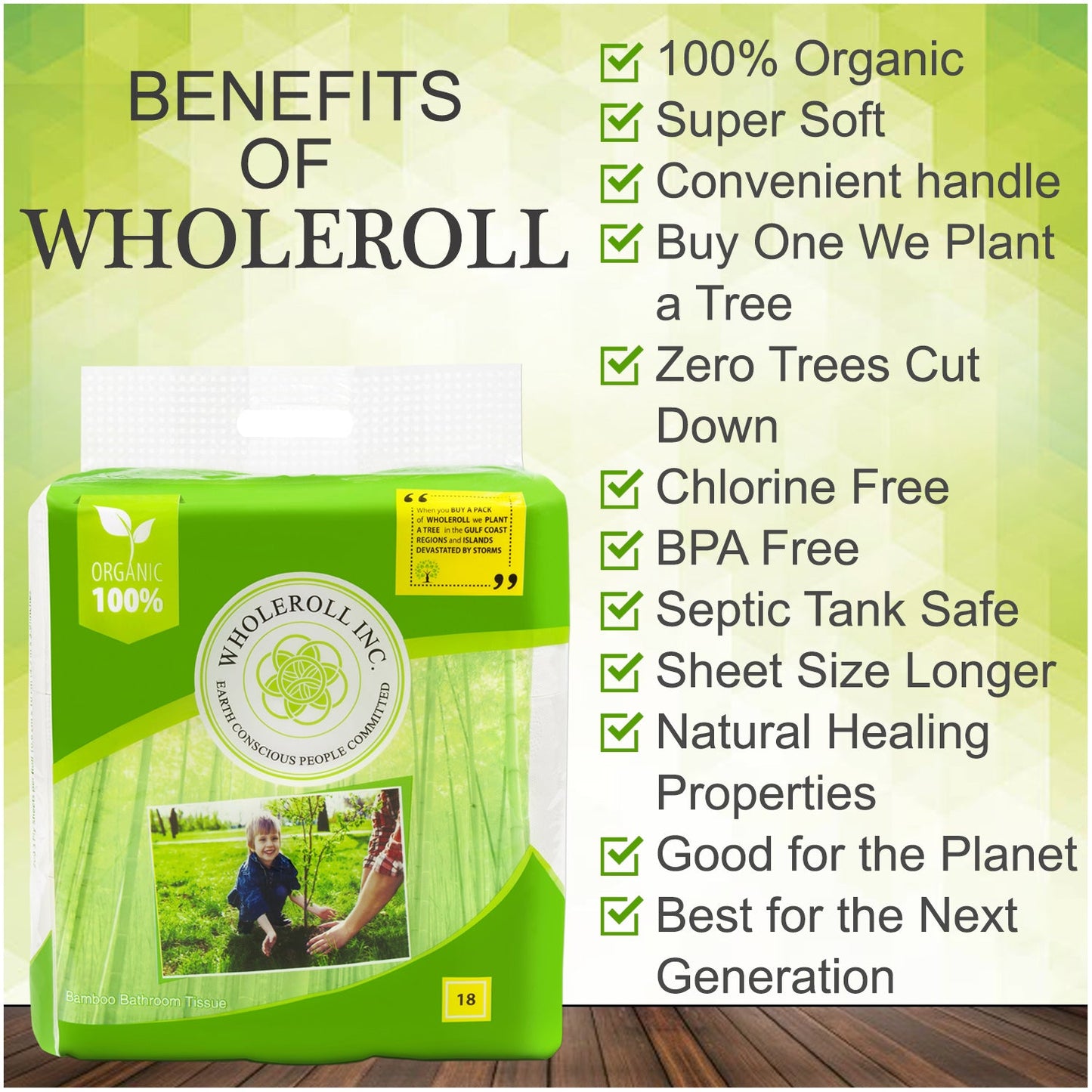 WHOLEROLL  Organic Bamboo Toilet Paper #18 Ct WHOLEROLL