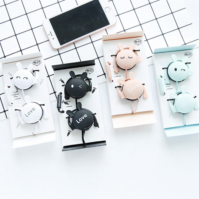 QearFun Cartoon Rabbit Ear Hook Wired Earphone Sport Running Stereo Headphones Children Girl Headset For Mobile Phone eprolo