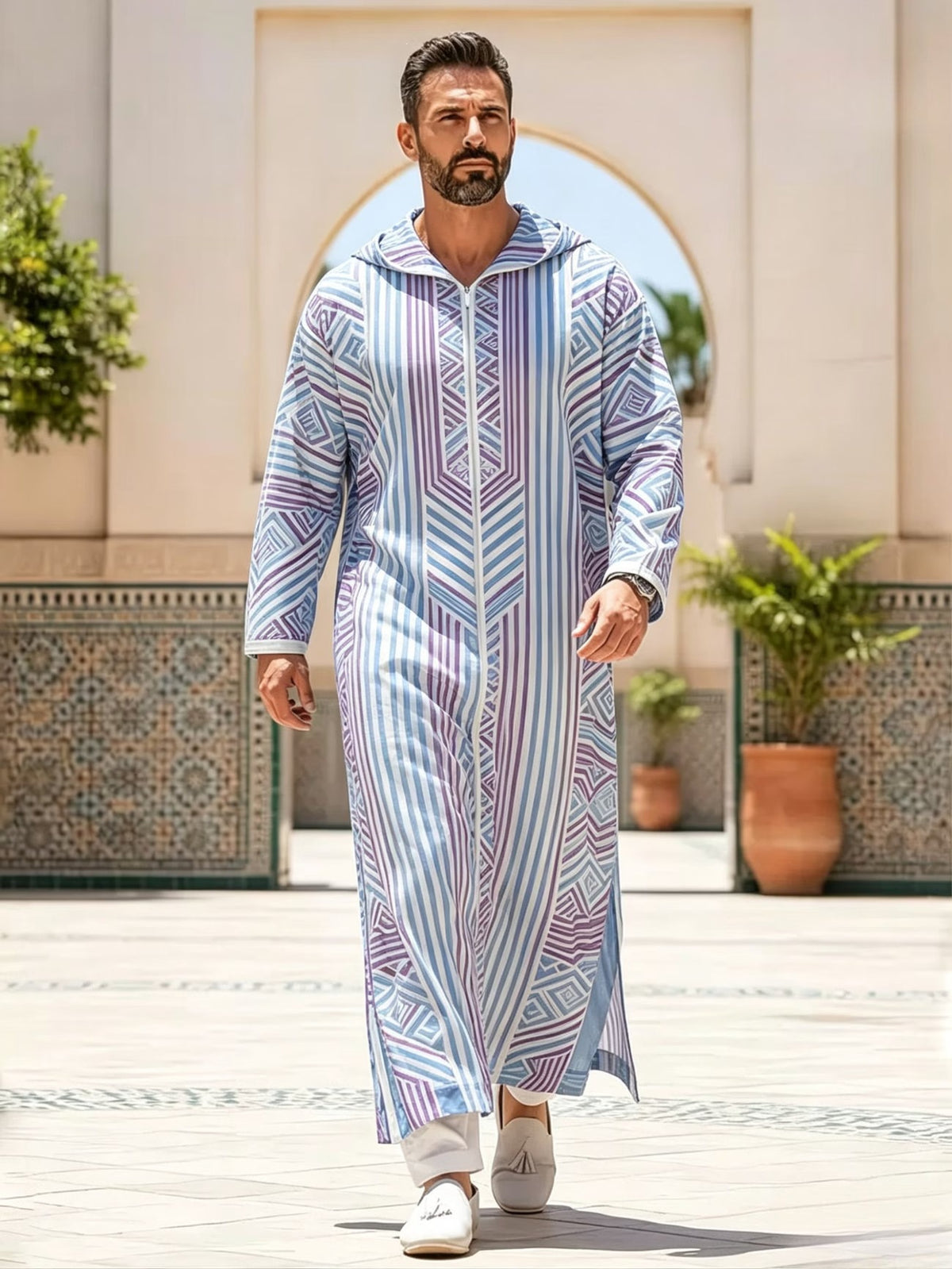 Summer traditional long robe hooded loose daily digital printed long robe eprolo