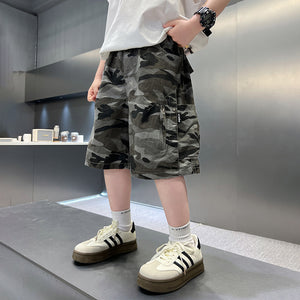 Boy's Camouflage Shorts,  Casual Mid-Length Pants, Lightweight, Trendy for Older Kids