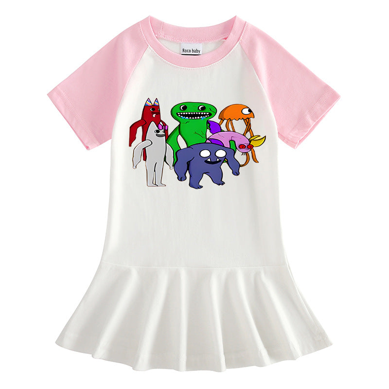 Cartoon half sleeved girl dress with contrasting colors eprolo