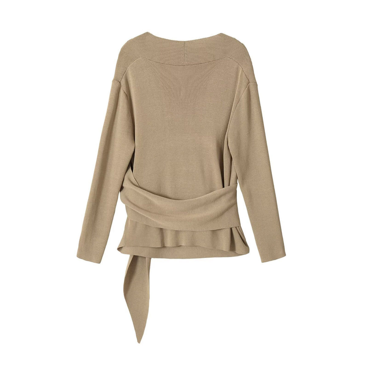 Double breasted waist belt V-neck long sleeved knitted sweater for women eprolo