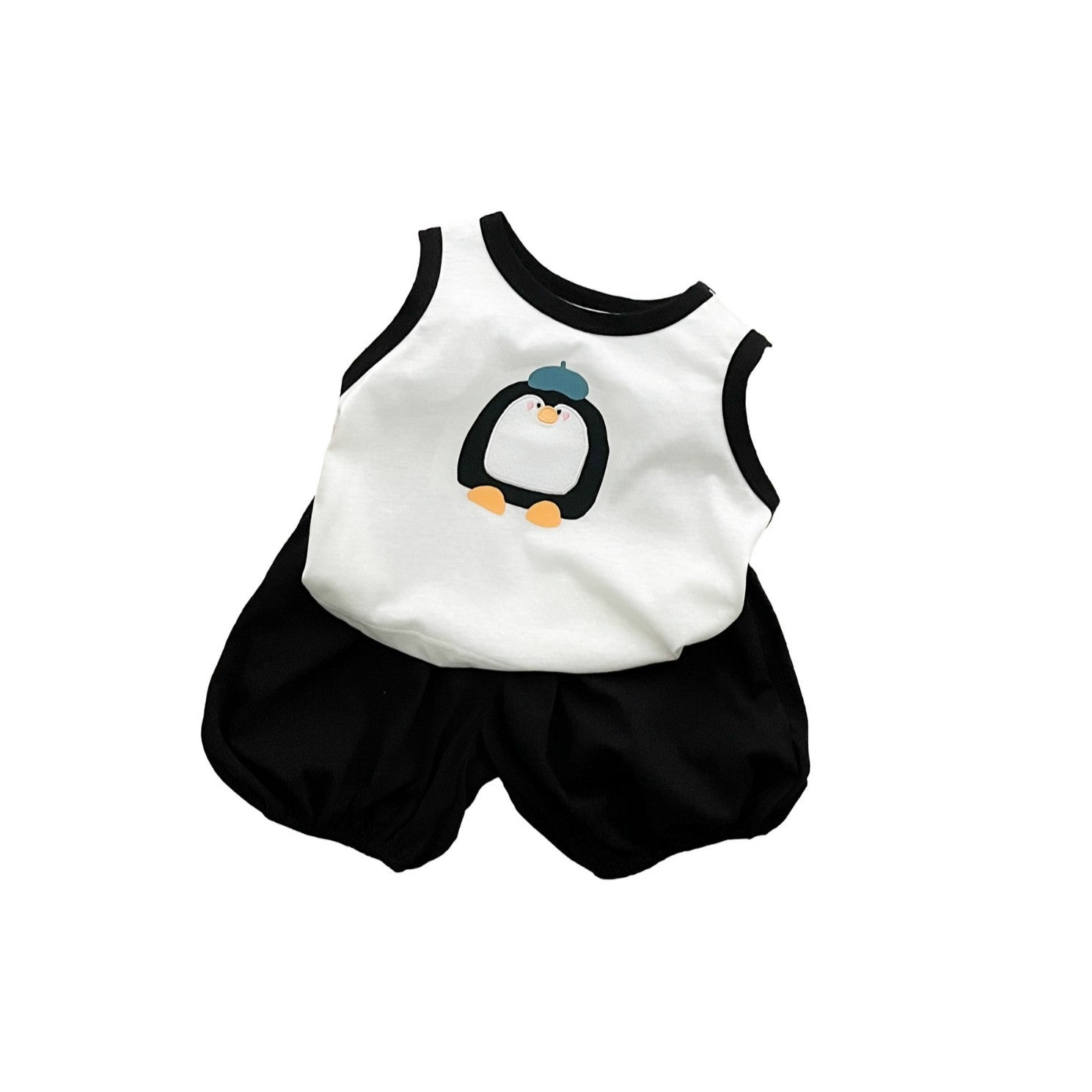 Baby Boy Simple Sporty Outfit Set Sleeveless Cartoon Tank Top, Lightweight Sun Protection Three-Piece Set eprolo