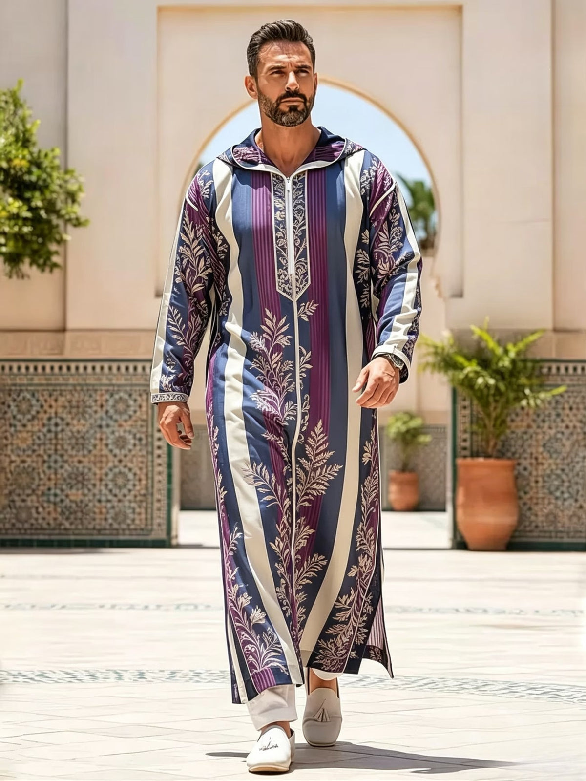 Summer traditional long robe hooded loose daily digital printed long robe eprolo