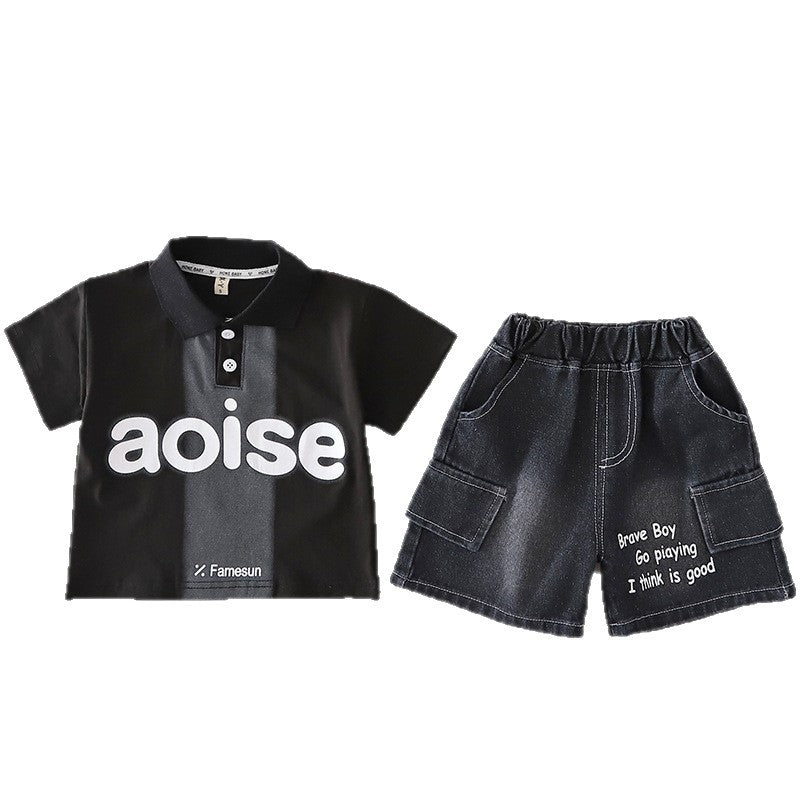 Children's summer letter short sleeved polo shirt two-piece set eprolo