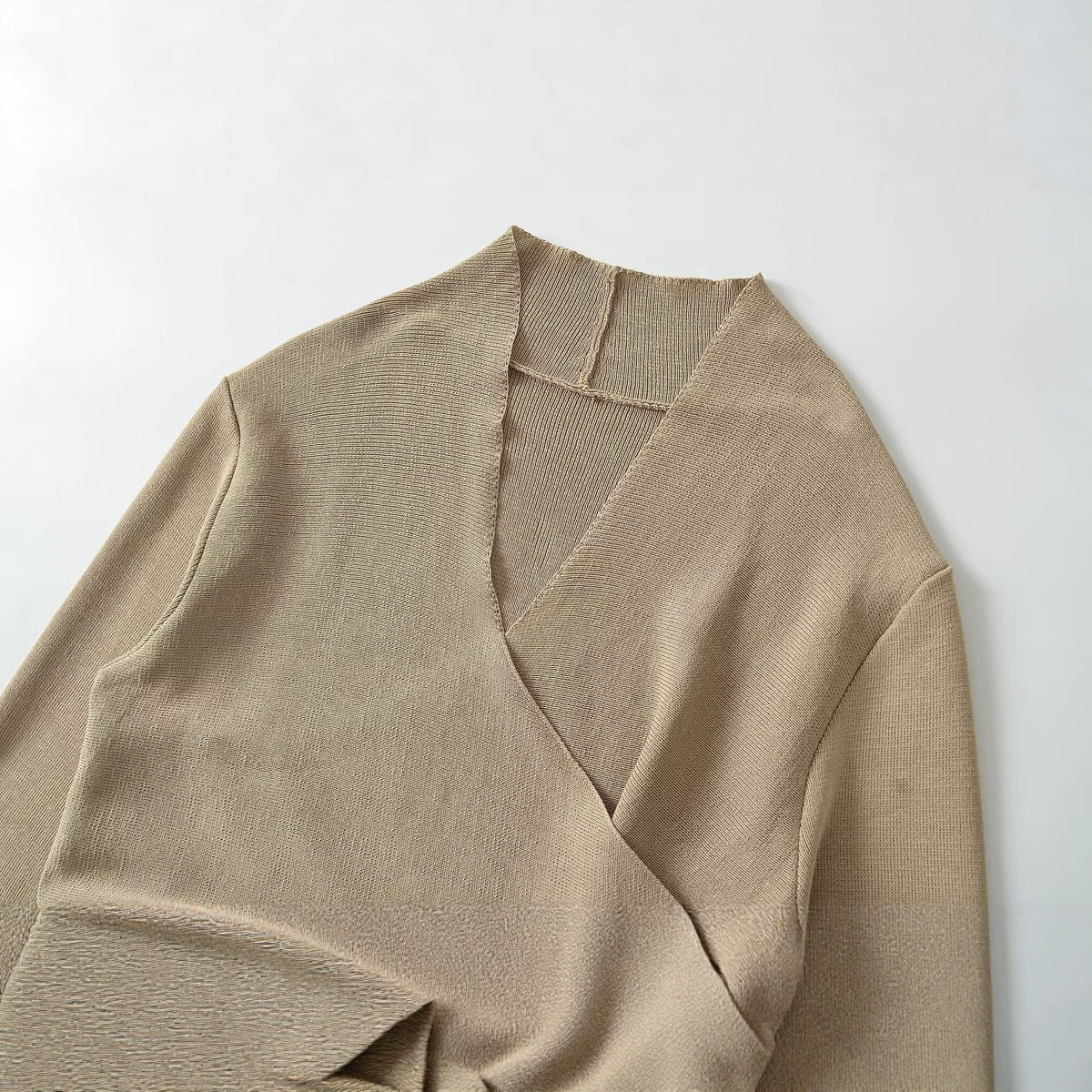 Double breasted waist belt V-neck long sleeved knitted sweater for women eprolo