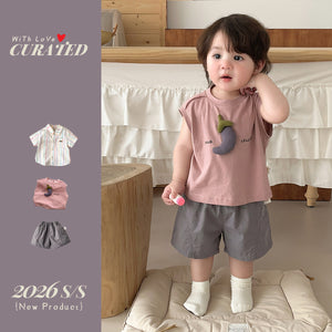 Cute Baby Boy Summer Outfit Lightweight Eggplant Color Tank Top T-Shirt Casual Cargo Shorts