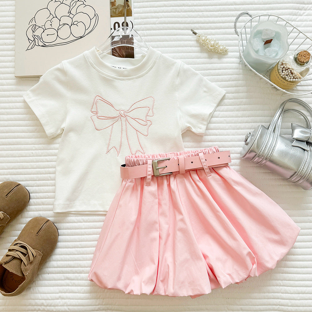 Girl Princess Style Outfit Girl Short Sleeve T-Shirt and Bloomer Shorts Two-Piece Set eprolo