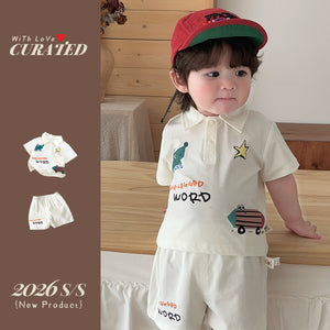 Baby Summer Outfit Set, Kids Casual Wear, Polo Collar Short Sleeve T-Shirt