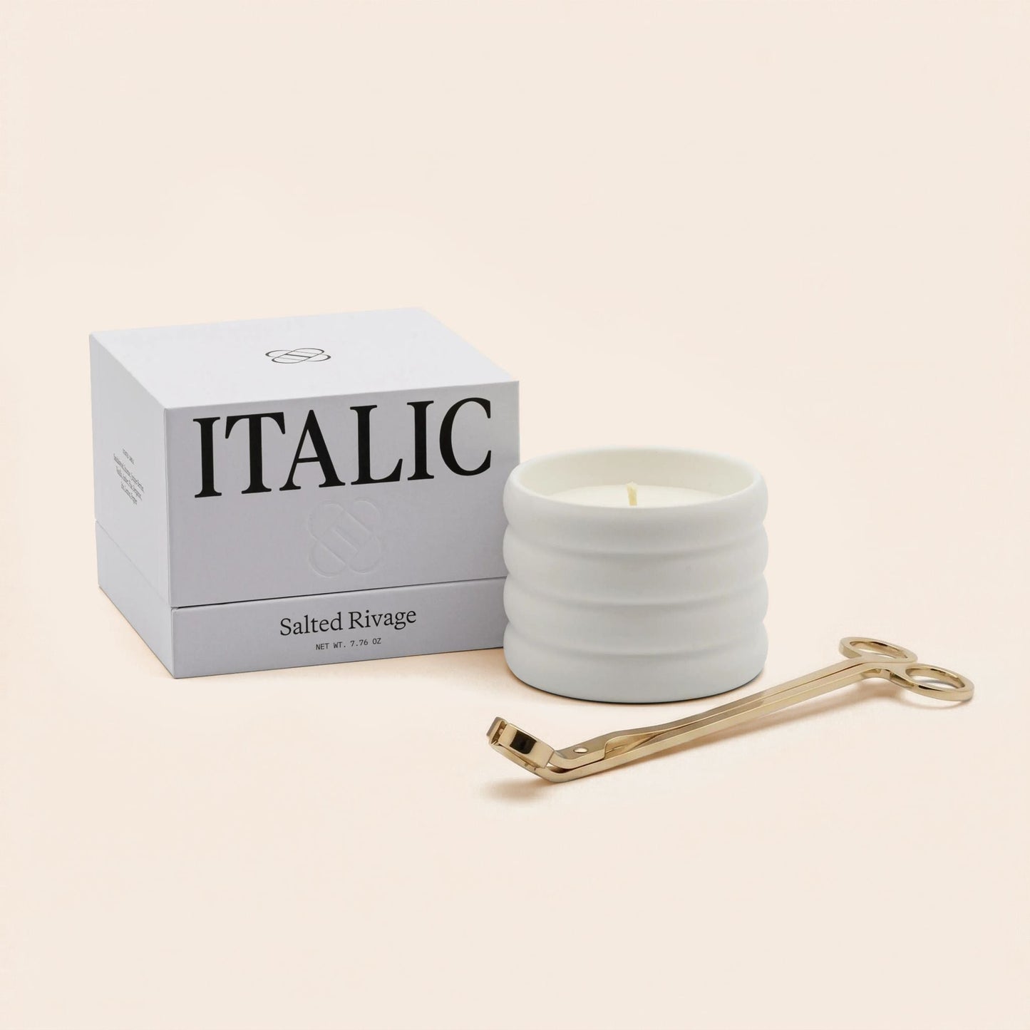 Soy Wax Ceramic Candle & Wick Trimmer Set Italic