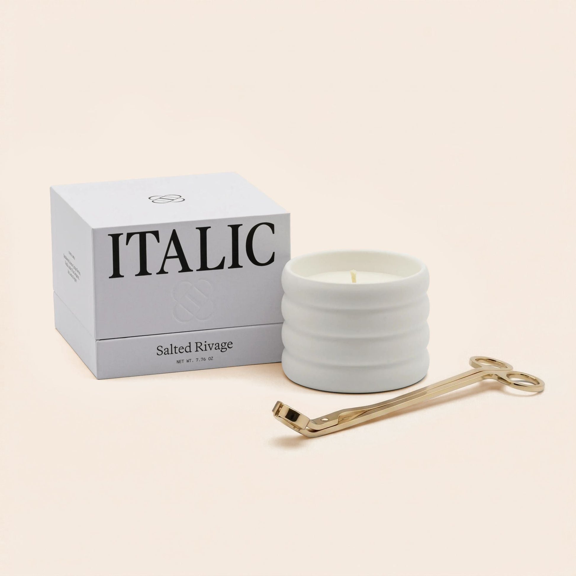 Soy Wax Ceramic Candle & Wick Trimmer Set Italic