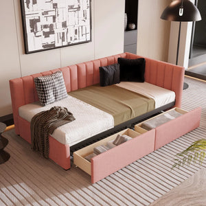 Upholstered Twin Daybed with Storage Drawers | Modern Sofa Bed