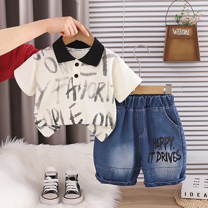 Baby Summer Clothes Letter Polo Shirt Short Sleeve Two Piece Set eprolo