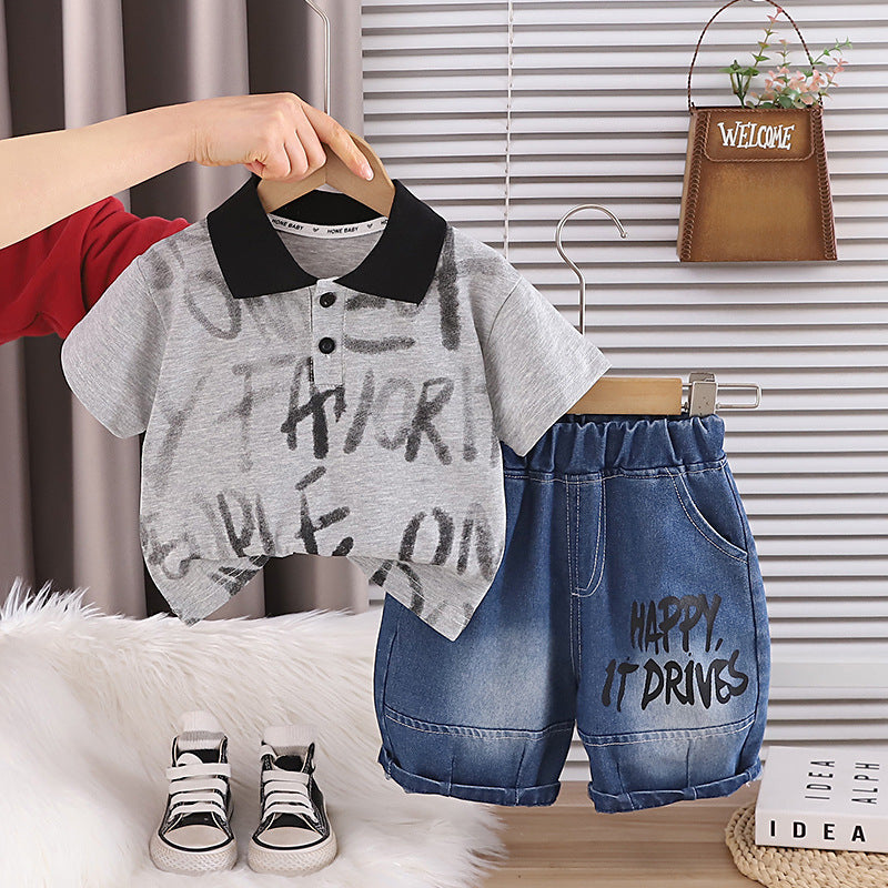 Baby Summer Clothes Letter Polo Shirt Short Sleeve Two Piece Set eprolo