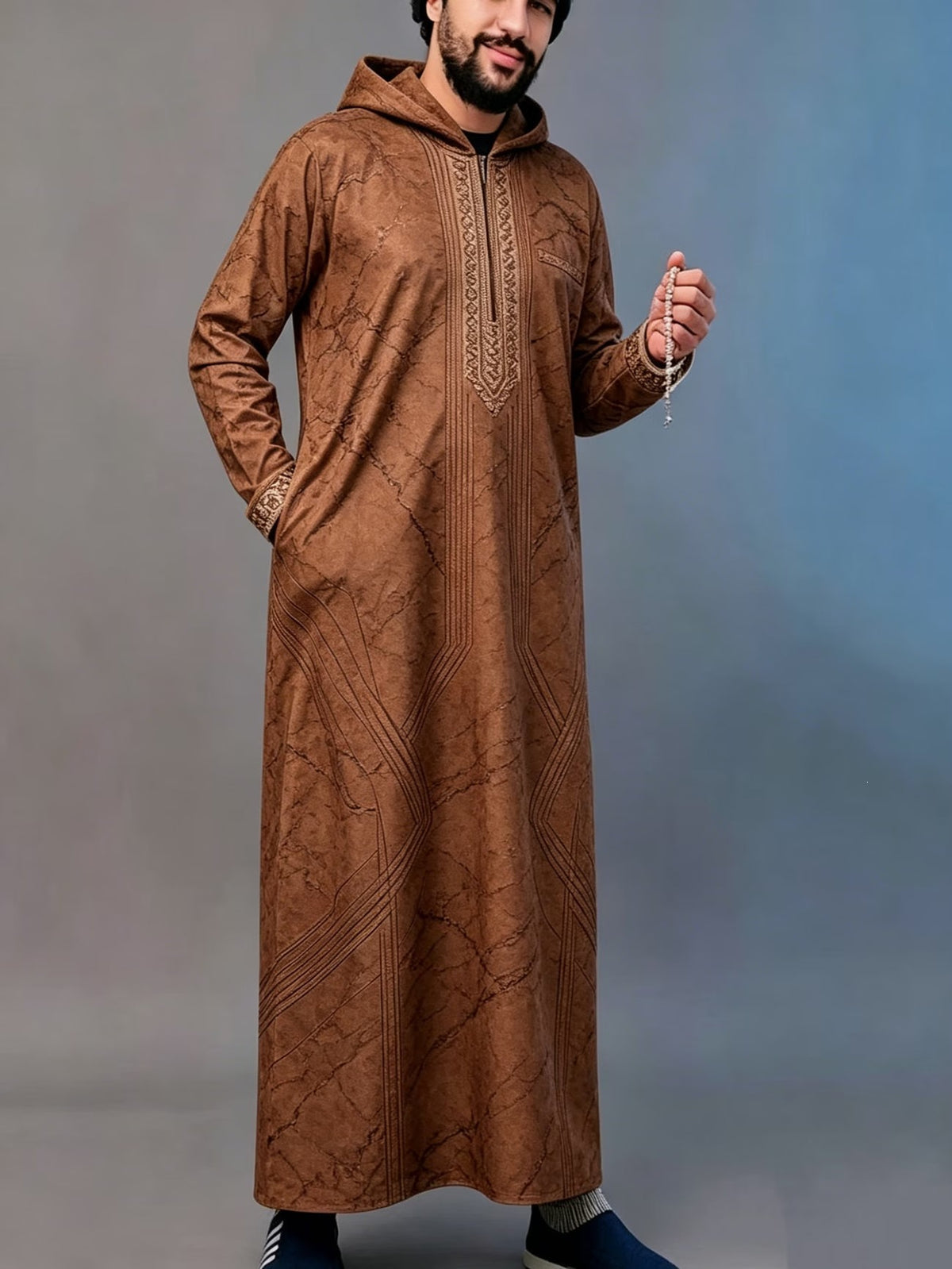 Summer traditional long robe hooded loose daily digital printed long robe eprolo
