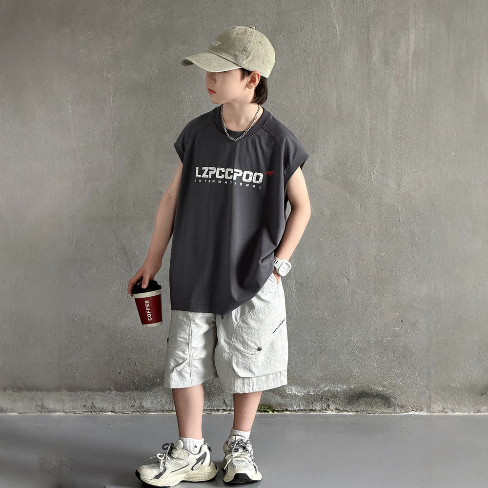 Boy's Sleeveless Vest Set, Stylish Two-Piece Outfit for Kids eprolo