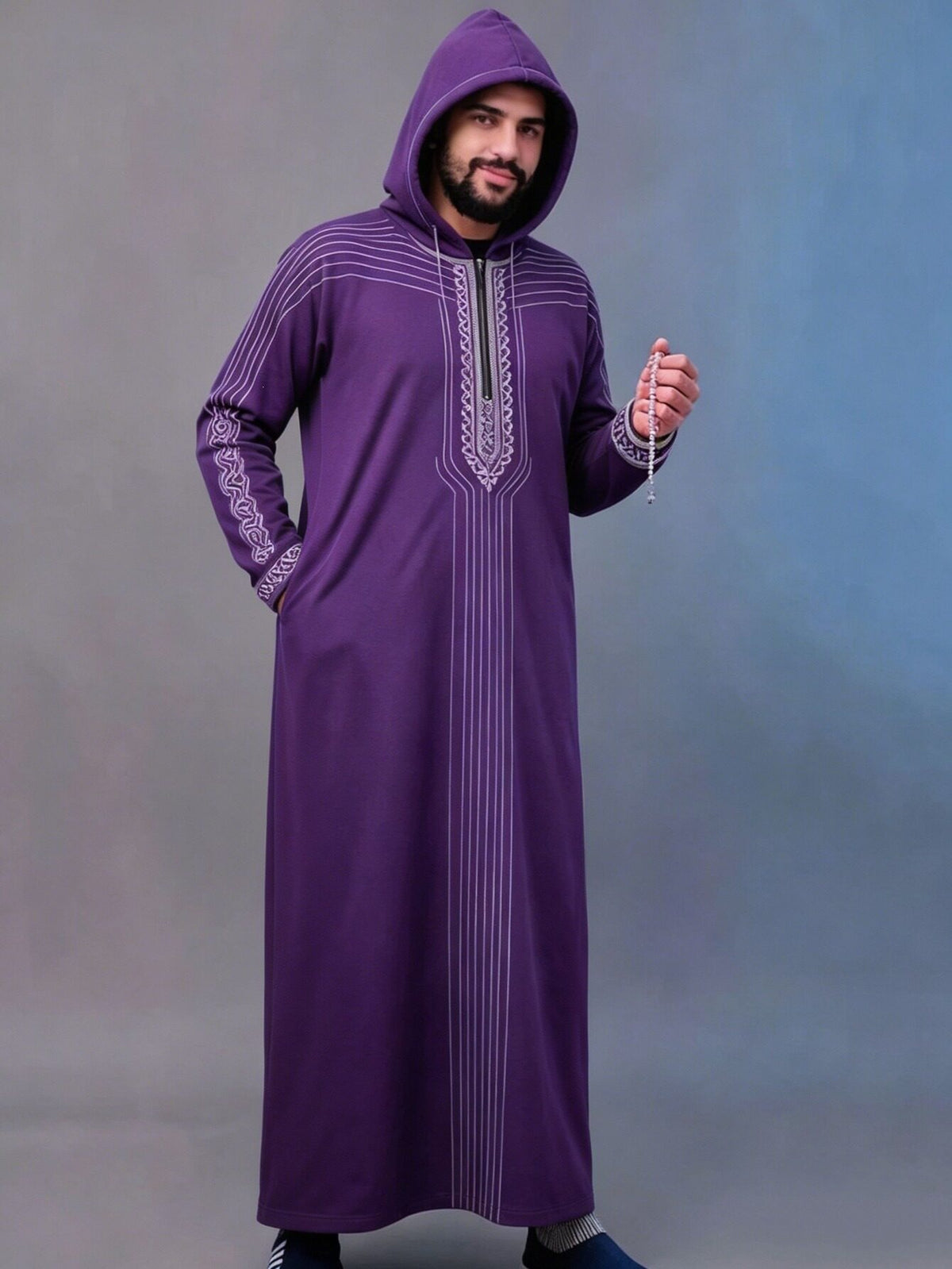 Summer traditional long robe hooded loose daily digital printed long robe eprolo