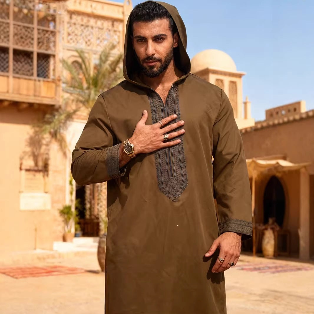 Embroidered men's casual youth brown robe eprolo
