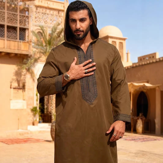 Embroidered men's casual youth brown robe eprolo