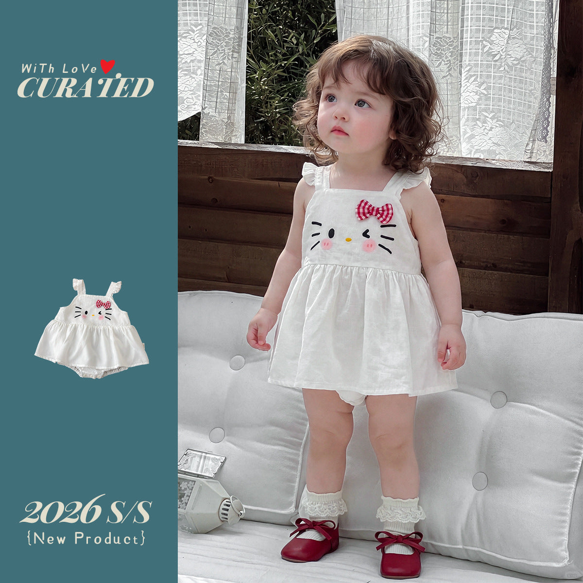 Cute Cartoon Summer Romper for Baby Girls, Lightweight and Skin-Friendly Strappy Triangular Bodysuit eprolo