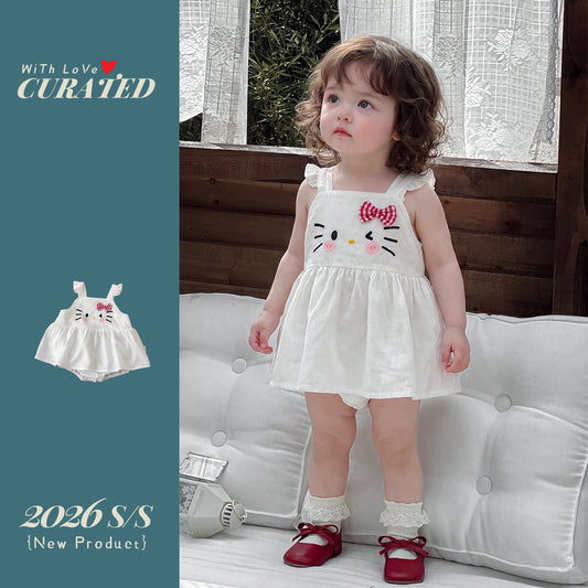 Cute Cartoon Summer Romper for Baby Girls, Lightweight and Skin-Friendly Strappy Triangular Bodysuit eprolo