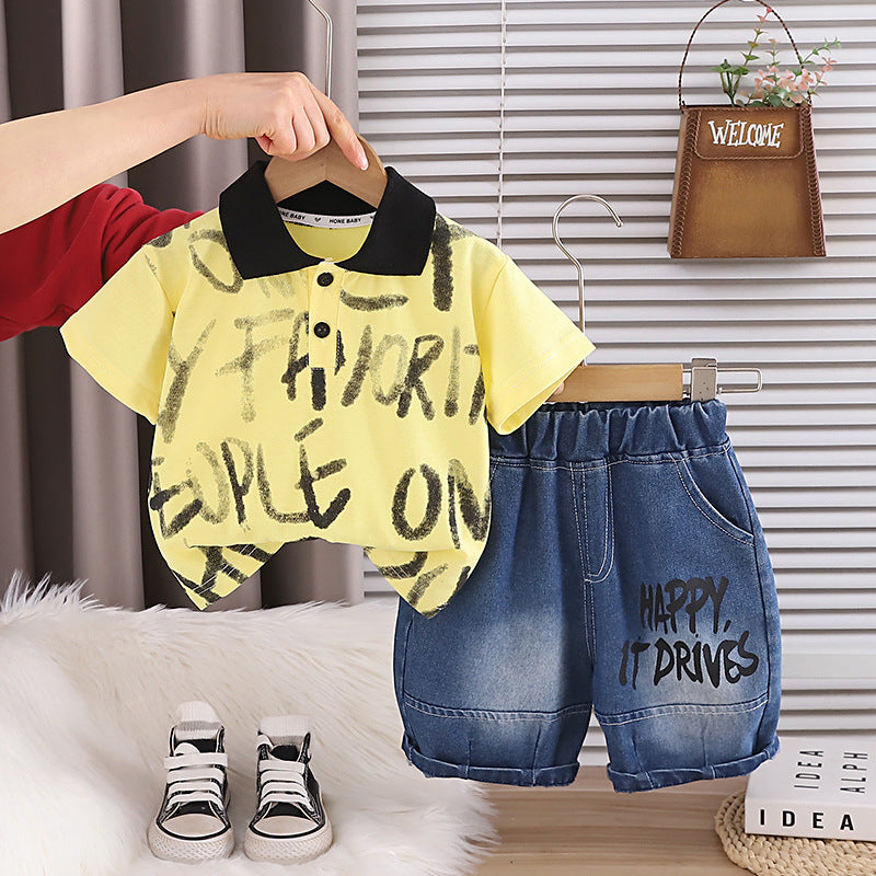 Baby Summer Clothes Letter Polo Shirt Short Sleeve Two Piece Set eprolo