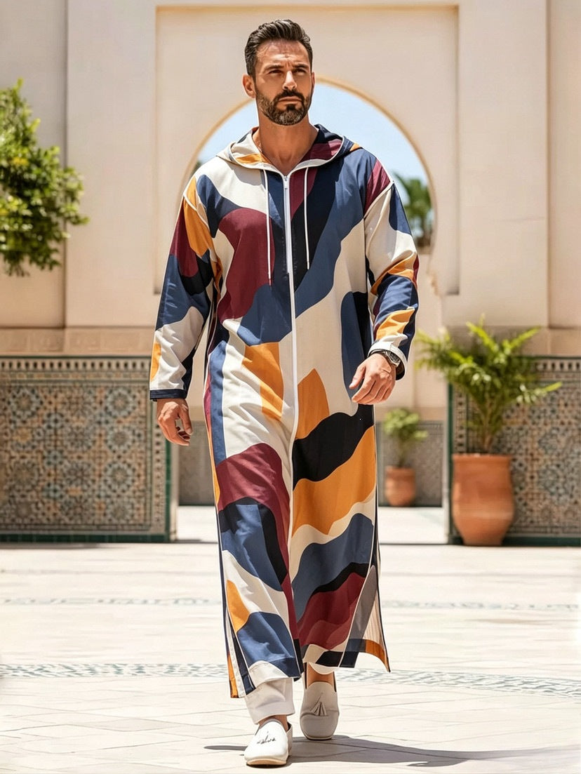 Summer traditional long robe hooded loose daily digital printed long robe eprolo