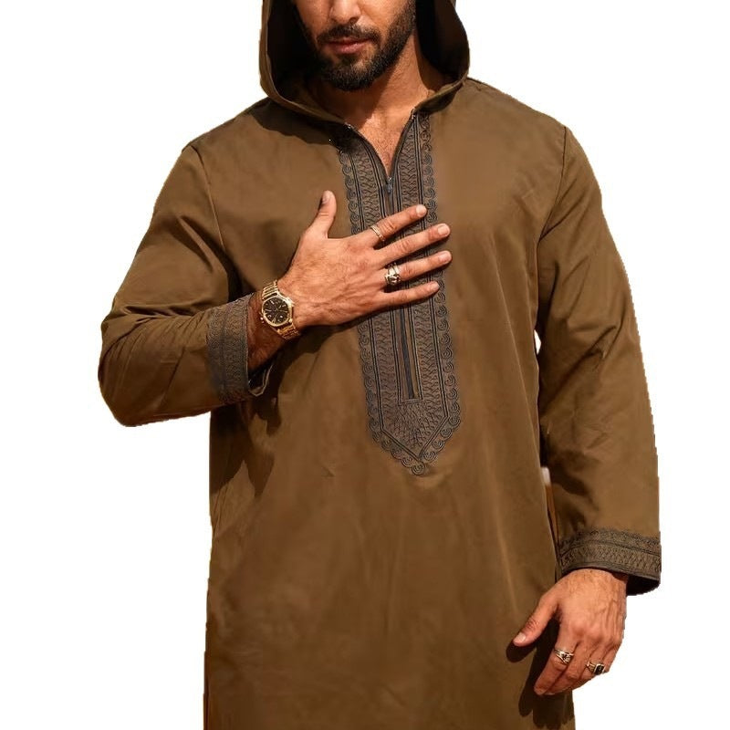 Embroidered men's casual youth brown robe eprolo