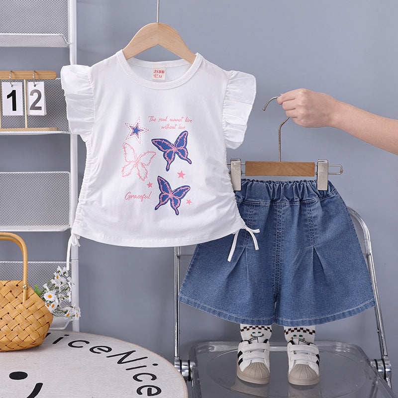 Cute printed butterfly short sleeved baby shorts two-piece set eprolo
