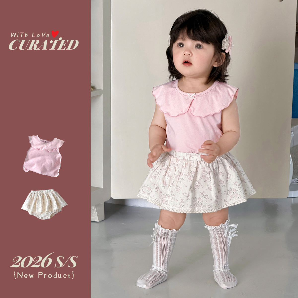 Baby Girl Princess Style Sleeveless Floral Romper Two-Piece Set for Summer eprolo