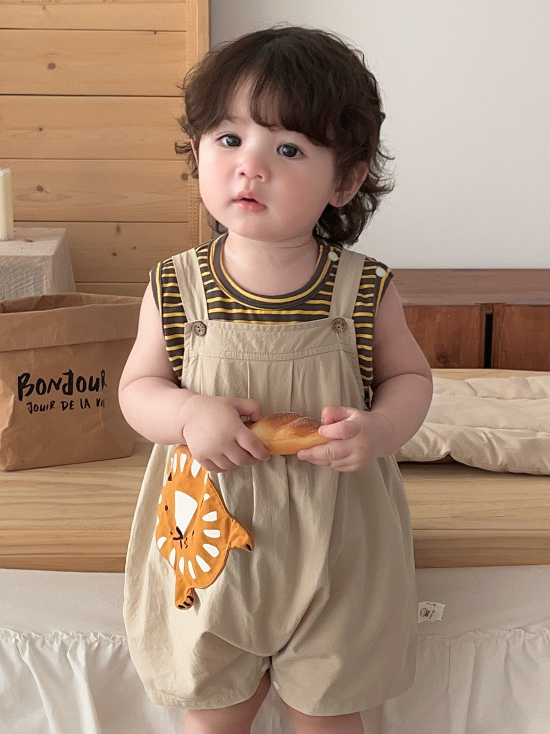 Lion Overalls with Stripe Vest, Two-Piece Set, Children's Summer Clothing eprolo