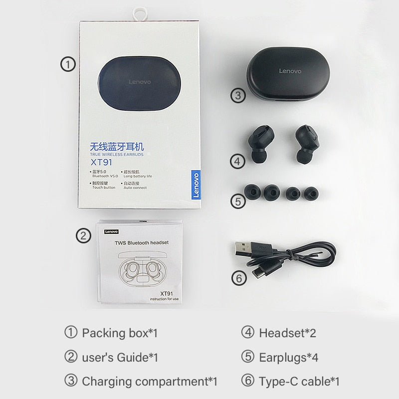 Original Lenovo XT91 TWS Earphone Wireless Bluetooth Headphones AI Control Gaming Headset Stereo bass With Mic Noise Reduction eprolo