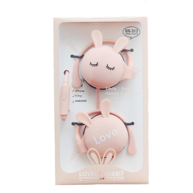 QearFun Cartoon Rabbit Ear Hook Wired Earphone Sport Running Stereo Headphones Children Girl Headset For Mobile Phone eprolo