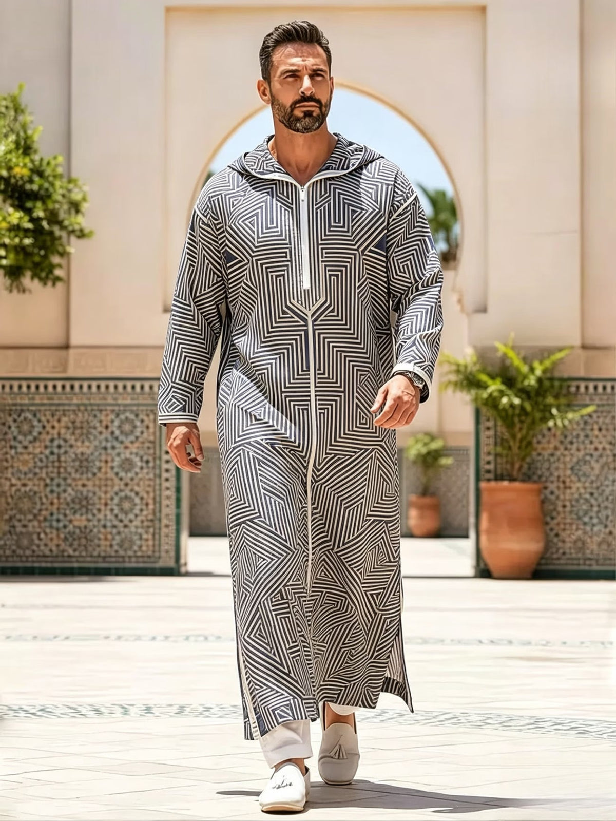 Summer traditional long robe hooded loose daily digital printed long robe eprolo
