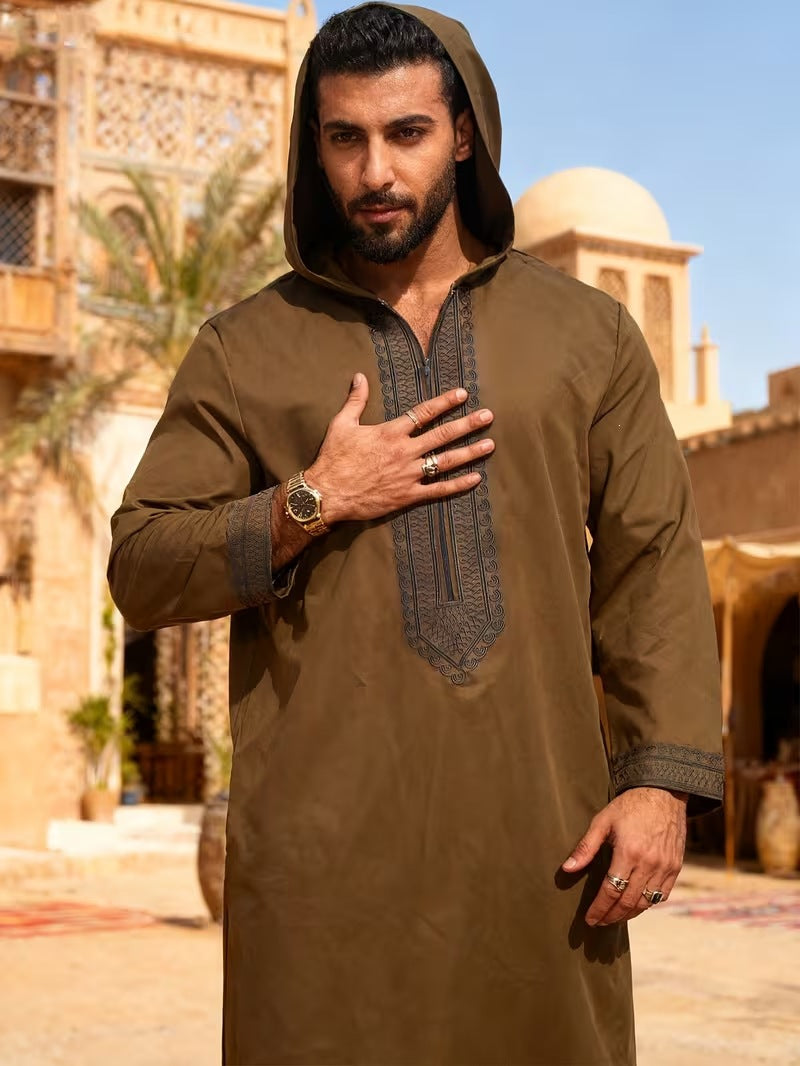 Embroidered men's casual youth brown robe eprolo