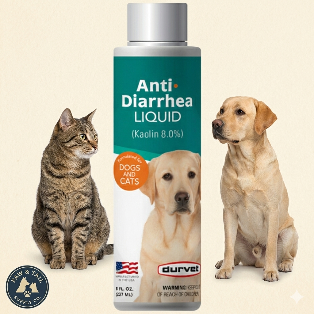 Durvet Kaolin Anti-Diarrhea Liquid 8 oz. Dogs & Cats Electrolyte Support Paw and Tail Supply